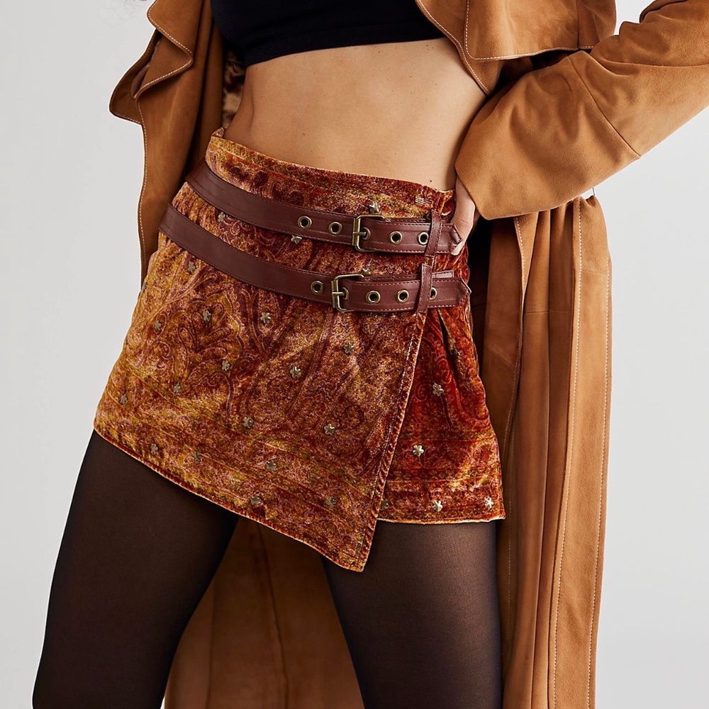 Free People Paisley Punk Velvet Skort NWT